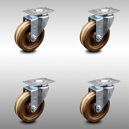 Service Caster 4 Inch SS High Temp Phenolic Wheel Swivel Top Plate Caster Set SCC-SS20S414-PHSHT-4